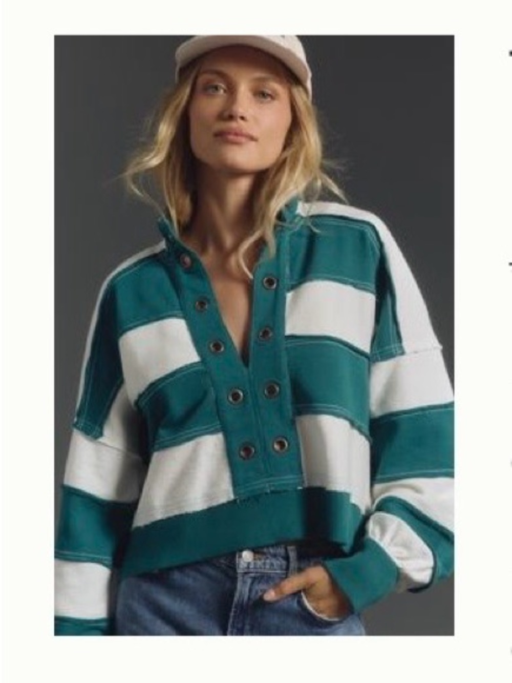 Pilcro Teal and White Striped Rugby Pullover
